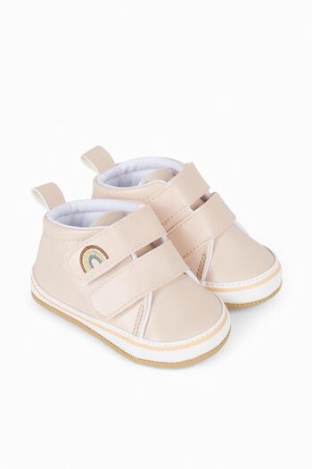 First Step Pudra Gökkuşağı Nakışlı Cırt Cırtlı Kız Bebek Patik-g-2360