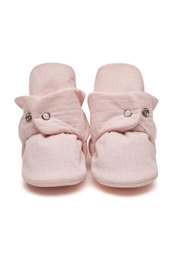 First Step Organic Cotton Muslin Powder Slippers with Snap Fasteners