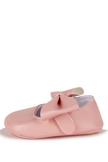 First Step Pembe Kız Bebek Suni Deri Fiyonklu Babet Patik Ilk Adım Ayakkabısı