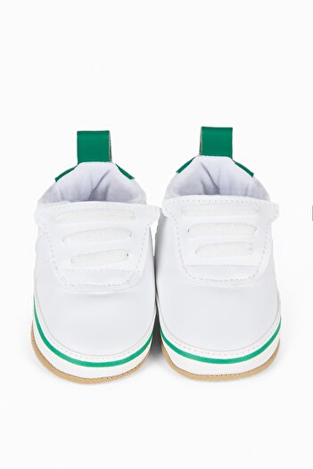 First Step Beyaz Cırt Cırtlı Yeşil Detay Bebek Patik -g-2359