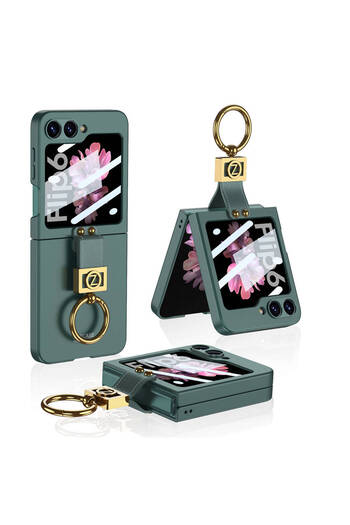 m.tk moveteck Samsung Galaxy Z Flip 6 Case with Ring Stand Gold Ring Adjustable Flip 360 Protection