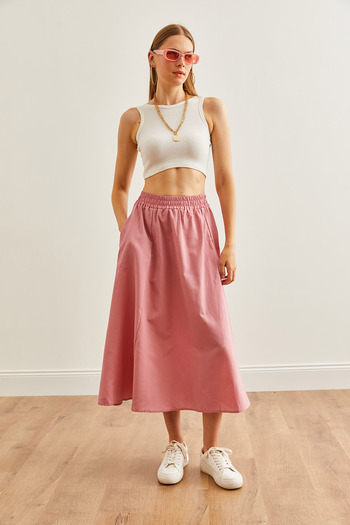 Olalook Dried Rose Midi Bell Skirt - ETK with Pockets and Elastic Waist 19000271