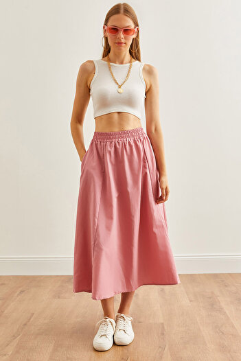 Olalook Dried Rose Midi Bell Skirt - ETK with Pockets and Elastic Waist 19000271