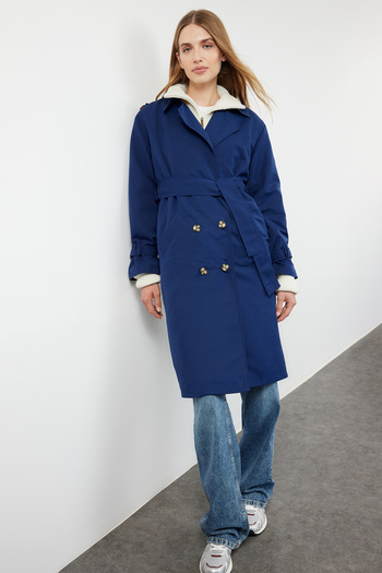 Trendyol Collection Dark Navy Oversize Belted Trench Coat Twoss21Tr0005