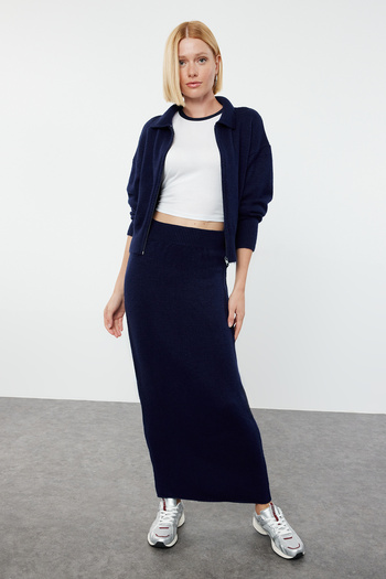 Trendyol Collection Navy Blue Soft Textured Zippered Knitwear Suit - Twoaw25Au00036