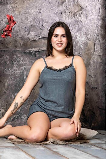 CALİA New Season Women's Pegasus Fabric Pajamas Set with Shorts - Rope Strap