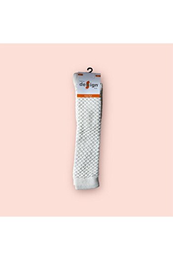 Design Socks Girl's Cream Embossed Patterned Knee-high Socks