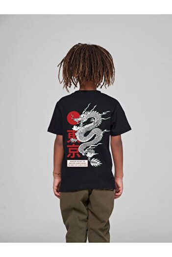 VASK Children's Oversize Unisex Red Dragon Cotton Crew Neck T-Shirt