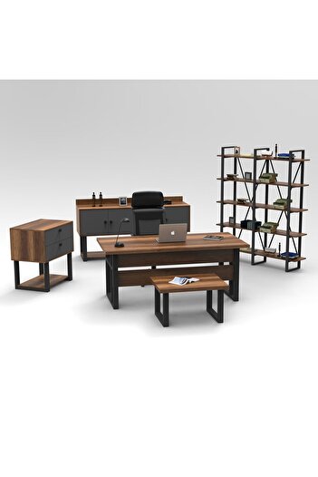 L'occi Concept March Abcde Metal Ofis Masa Sehpa Keson Konsol Kitaplık 5'li Büro Takımı Barok-gri