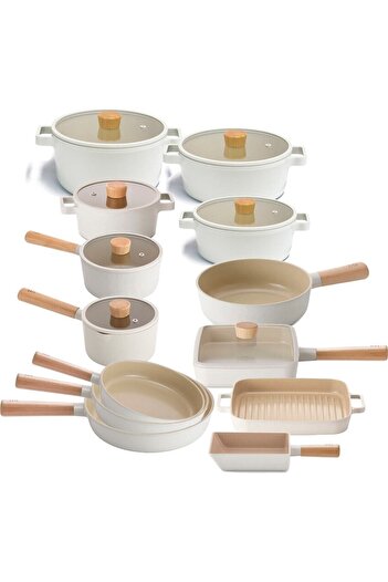 NEOFLAM Beige Fika Aluminum Cast 20 Piece Pot and Pan Set