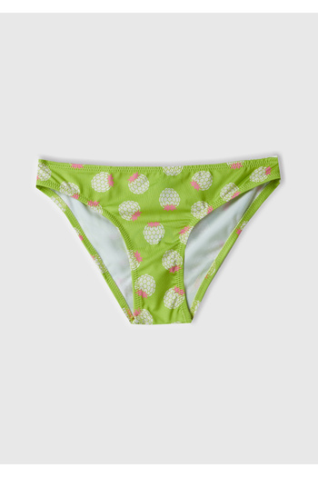 United Colors of Benetton Girl's neon green all-over patterned chest ruffled one shoulder bikini set
