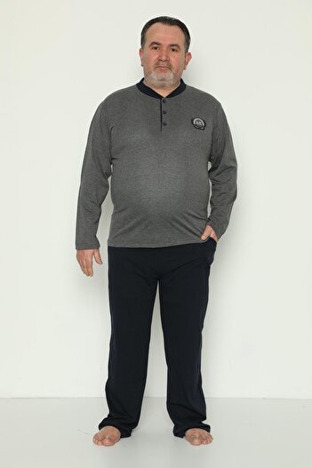 Akasya Men's Long Sleeve Large Size Seasonal Pajama Set with Pockets 1773