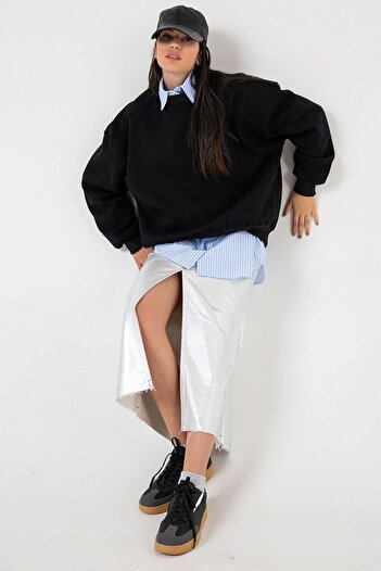 Domoda Gray Front Slit Cutaway End 5 Pocket Women's Jean Skirt