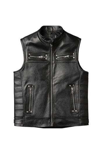 NYC GİYİM TEKSTİL Motorcycle Vest Black Color Genuine Lambskin Leather