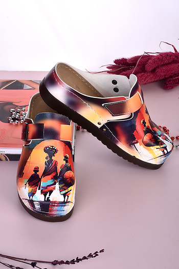 azizsahinshoes 3059 Model Anatomical Patterned Slippers - Sunset