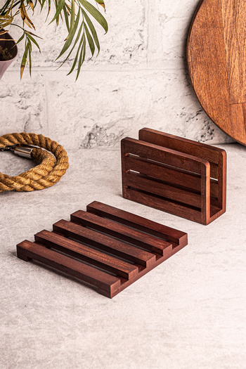 Snippy 2-Piece Tableware Set - Presentation Holder, Napkin Holder Trivet, Kitchen Organizer