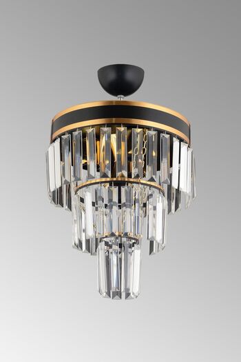 KARDELEN AYDINLATMA AVİZE Paris 3'lü Katlı Siyaha Gold Yaldızlı Kristal Taşlı 30'luk Modern Avize