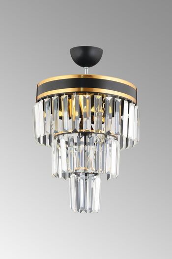 KARDELEN AYDINLATMA AVİZE Paris 3'lü Katlı Siyaha Gold Yaldızlı Kristal Taşlı 30'luk Modern Avize