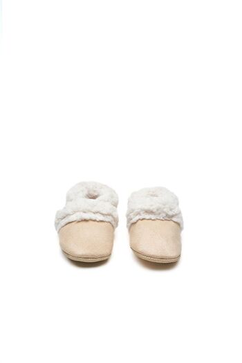 First Step Faux Wool Plush Ecru Suede Anti-Slip Sole Booties