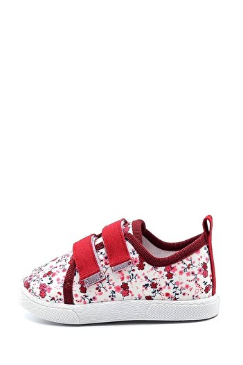 First Step Flower Patterned Double Velcro Linen Sports Kids Shoes-burgundy-f-498