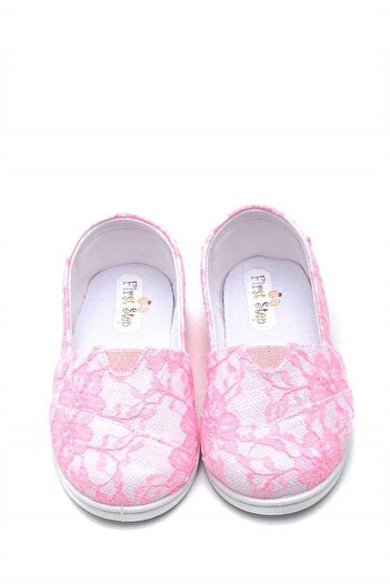 First Step Lacy Children's Linen Ballerina Shoes-pink-f-4001
