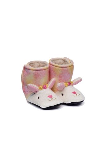 First Step Pink Rabbit Patterned Furry Home Boots-f-821