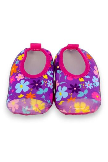 First Step Purple Floral Girl's Non-Slip Sole Sea Shoes-F-7014