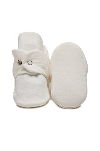 First Step Organik Pamuk Müslin Çıtçıtlı Beyaz Patik