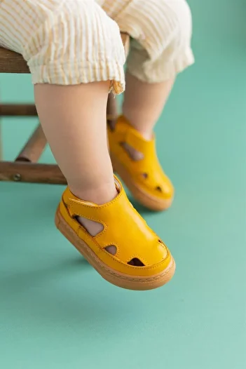 First Step Sandale galbene pentru fete din piele naturală - D-466