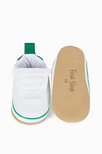 First Step Beyaz Cırt Cırtlı Yeşil Detay Bebek Patik -g-2359