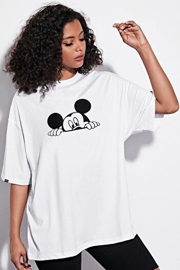 Pasage Λευκό μπλουζάκι Azurco Oversize Mickey με στάμπα