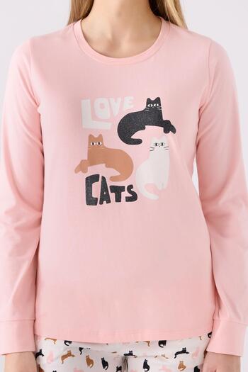 Arnetta %100 Pamuk Kedi Resimli Anne Kız Pijama Takım, (ayrı ayrı fiyatlandırılır)