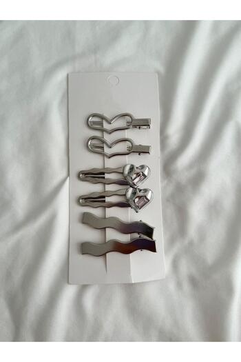 Planet Butik 6-Piece Metal Buckle Set - Heart Design with Stone Detail