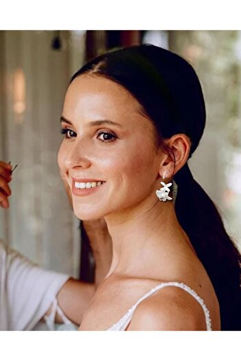 CREATİVESHOP White Flower Earrings, Bridal Earrings, Wedding Dress Earrings, Jasmine Flower Hoop Earrings Summer Earrings