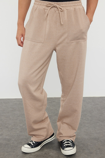 Trendyol Collection Mink Oversize/Wide Cut Pocket Textured Fabric Detailed Open Leg Loose Sweatpants Tmnaw24Ea00025