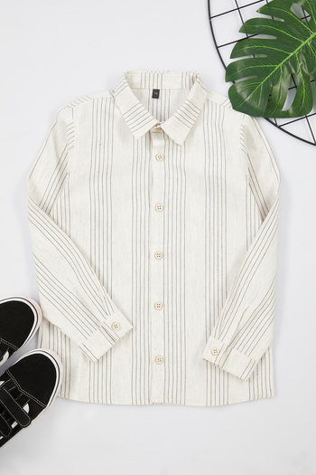 TRENDYOLKIDS Chlapecká pruhovaná bavlněná lněná košile - TKDAW25GO00003 Ecru Regular Fit