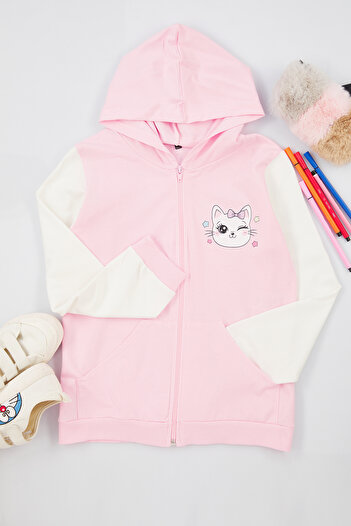 TRENDYOLKIDS Girl's Thin Hooded Pink Seasonal Cardigan - Tkdaw25hi00002