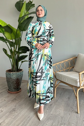 InStyle Mint Chiffon Dress - Mixed Stripe Pattern