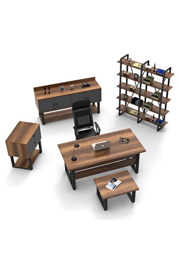 L'occi Concept March Abcde Metal Ofis Masa Sehpa Keson Konsol Kitaplık 5'li Büro Takımı Barok-gri