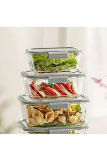 NEOFLAM Fika Glace Glass Storage Container Beige 4 Piece Set
