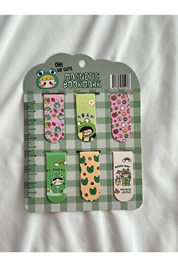 Planet Butik 6-Piece Magnetic Bookmark Set - Kawaii Frog, Keroppi, Frog, Magnetic Ruler Paper Clip