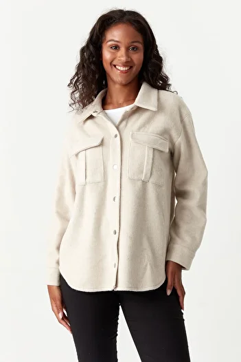 Select Moda Women's Beige Stitched Jacket with Pocket Detail