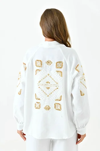 lovebox High Waist Embroidered and Sequin Detailed Long Sleeve Trousers Set - Pocket, Wide Leg 164