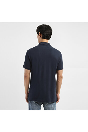 Levi's Men's Dark Blue Text Printed Collared Short Sleeve Polo T-Shirt