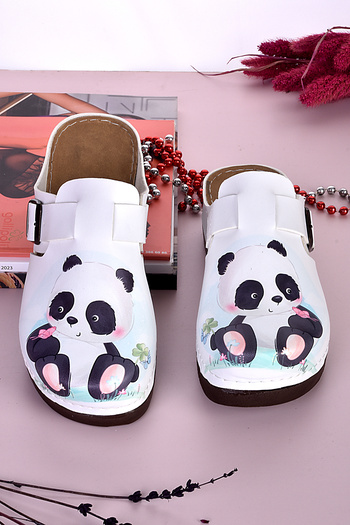 azizsahinshoes 3065 Model Puppy Panda Patterned Anatomical Slippers