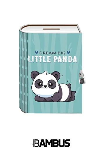 Bambus Home Decorativ imprimat din lemn - Cutie de depozitare pentru suveniruri și cărți cu încuietoare, Blue Pandastic