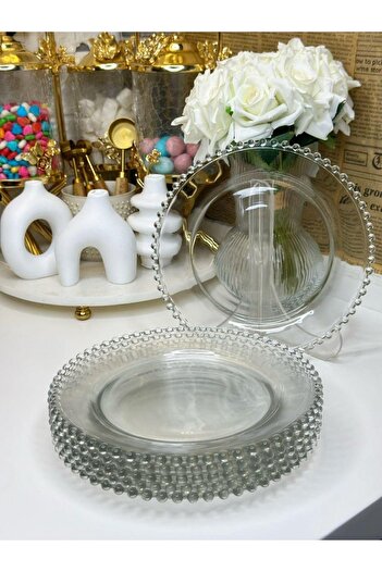YzHome 6-Piece Crystal Stone Beaded Glass Cake Breakfast Serving Plate Plate Bowl