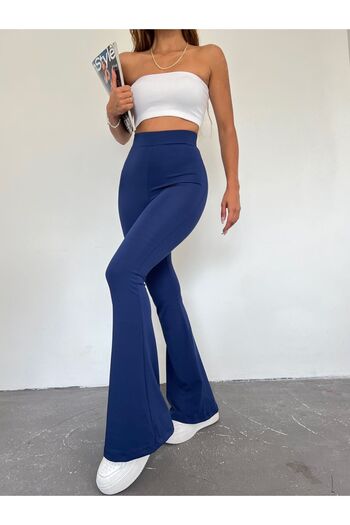 PEV Navy Blue High Waist Lycra Recovery Diving Fabric Spanish Leg Leggings - Does Not Show Underwear