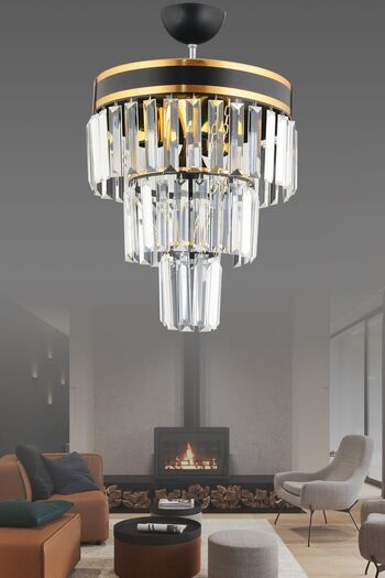 KARDELEN AYDINLATMA AVİZE Paris 3'lü Katlı Siyaha Gold Yaldızlı Kristal Taşlı 30'luk Modern Avize