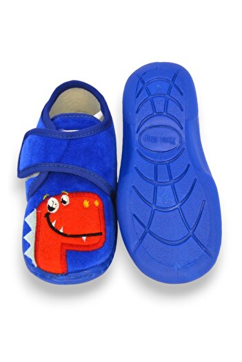 First Step Dinozor Nakışlı Saks Erkek Çocuk Cırt Cırtlı Panduf-F-743